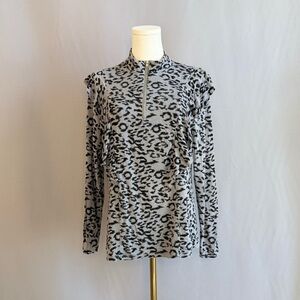 Fever Black and Gray Animal Print Women's Long Sleeve Zip Up Or Down Blouse